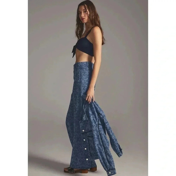 NWT Anthropologie Pastiche Megan High Rise Wide Leg Printed Flare Denim Jeans - Picture 16 of 17